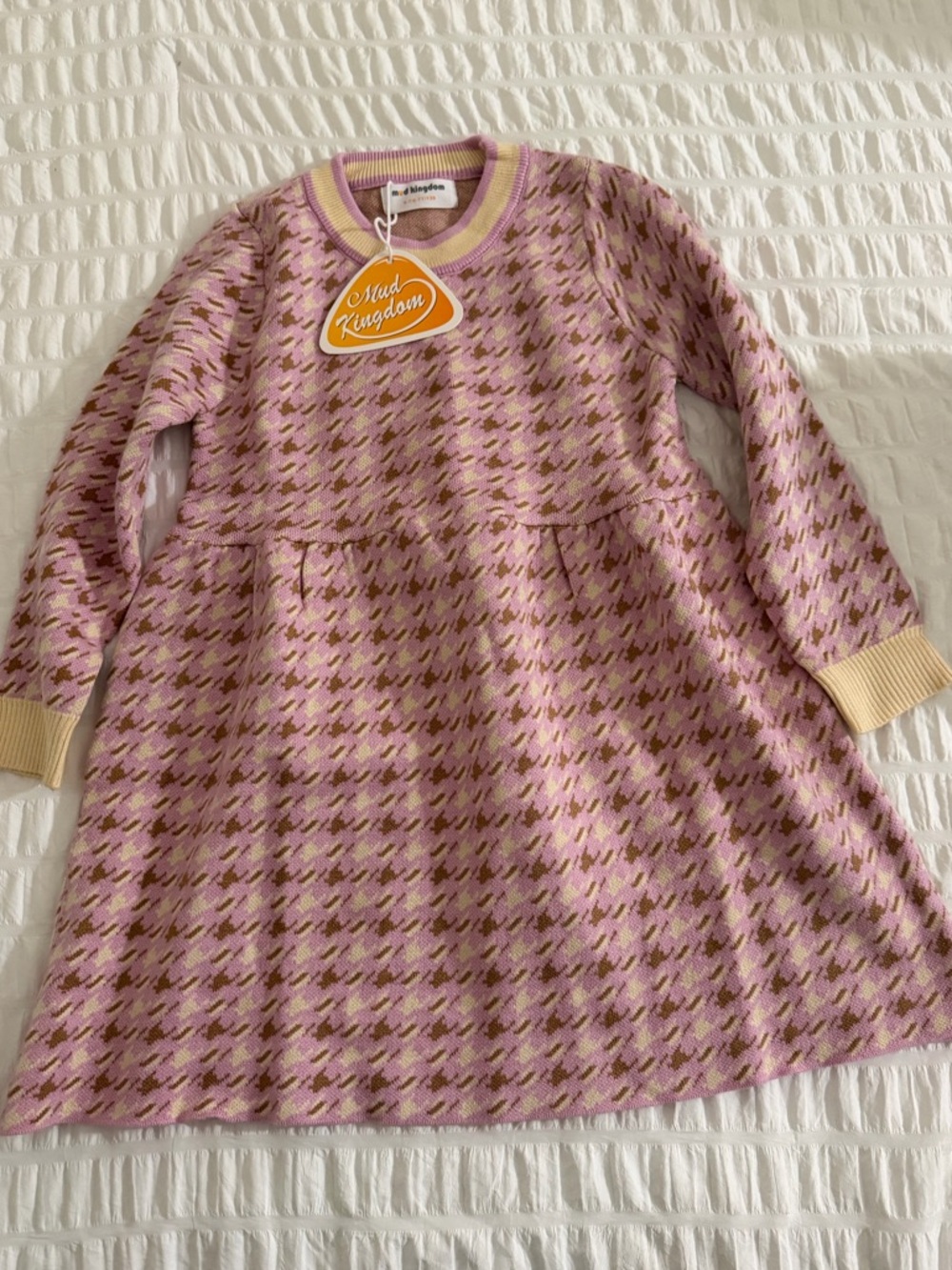 Mad Kingdom Pink & Brown Houndstooth Knit Dress